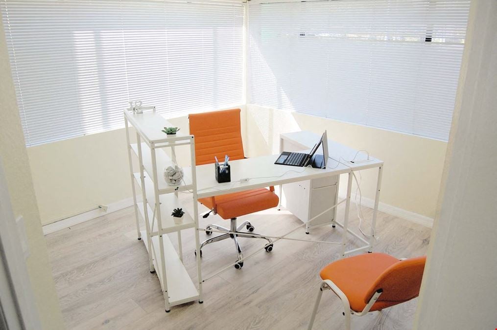 Private One Person Office  #104 – No Glass Division. Full Privacy. Double Window Executive Space.