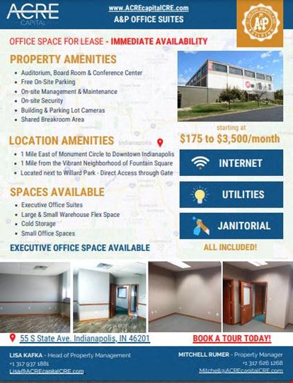 Preview of A&P Building Office space for Rent in Indianapolis